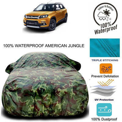 THE REAL ARV Car Cover For Maruti Suzuki Vitara Brezza (With Mirror Pockets)(Brown, Green)
