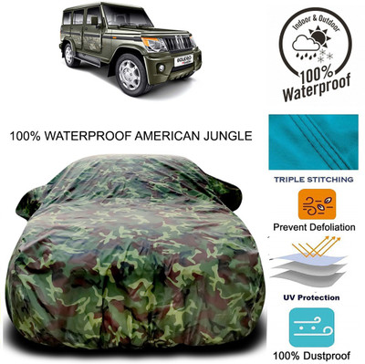 THE REAL ARV Car Cover For Mahindra Bolero (With Mirror Pockets)(Brown, Green)