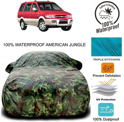 NUMBOR ONE Car Cover For Chevrolet Tavera (With Mirror Pockets)(Brown, Green)