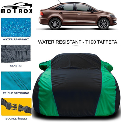 MoTRoX Car Cover For Volkswagen Vento (With Mirror Pockets)(Green, Black)