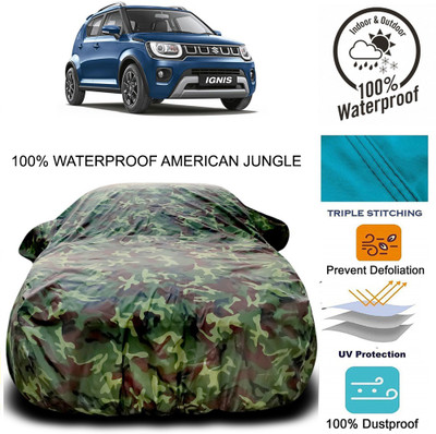 NUMBOR ONE Car Cover For Maruti Suzuki Ignis (With Mirror Pockets)(Brown, Green)