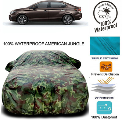 NUMBOR ONE Car Cover For Honda City ZX (With Mirror Pockets)(Brown, Green)