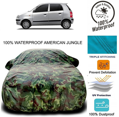 HAAMAR Car Cover For Hyundai Santro Xing (With Mirror Pockets)(Brown, Green)