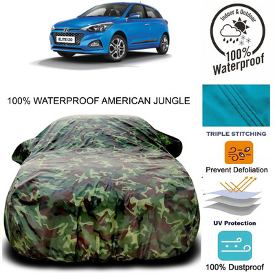 THE REAL ARV Car Cover For Hyundai Elite i20 (With Mirror Pockets)(Brown, Green)