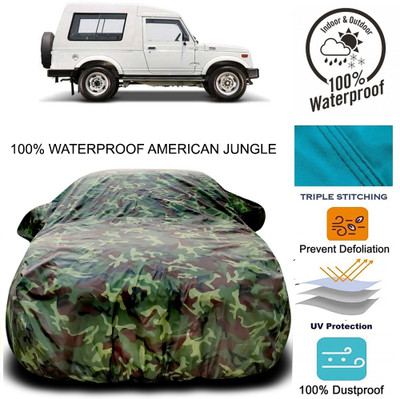 Gavya Car Cover For Maruti Suzuki Gypsy MG-410 (With Mirror Pockets)(Brown, Green)