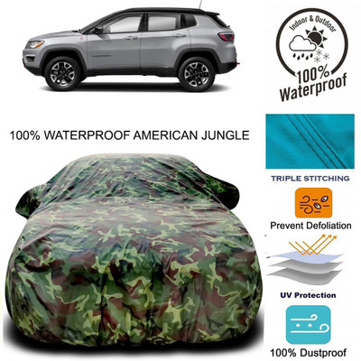 MoTRoX Car Cover For Jeep Compass (With Mirror Pockets)(Brown, Green)