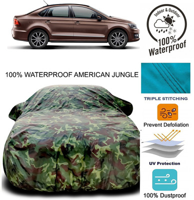 Gavya Car Cover For Volkswagen Vento (With Mirror Pockets)(Brown, Green)
