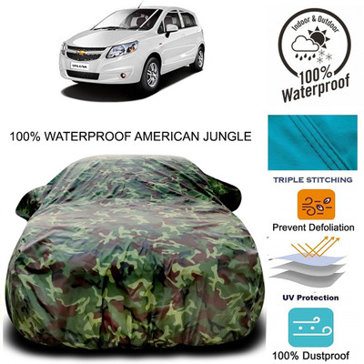 Gavya Car Cover For Chevrolet UVA (With Mirror Pockets)(Brown, Green)