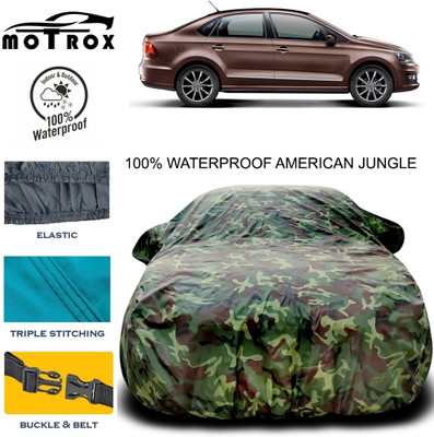 MoTRoX Car Cover For Volkswagen Vento (With Mirror Pockets)(Green)