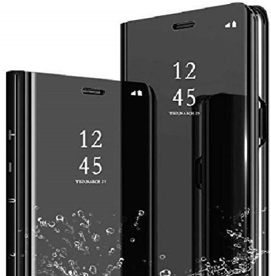 Senix Flip Cover for Oppo A12/A7 Luxury Mirror Stand View Flip Back Cover Compatible With Luxury Stand(Black, Cases with Holder, Pack of: 1)