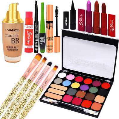 adbeni Combo - Makeup Kit, Foundation, Eyeliner & Mascara with Lipsticks Combo, Pack of 15, (GC1158)(15 Items in the set)