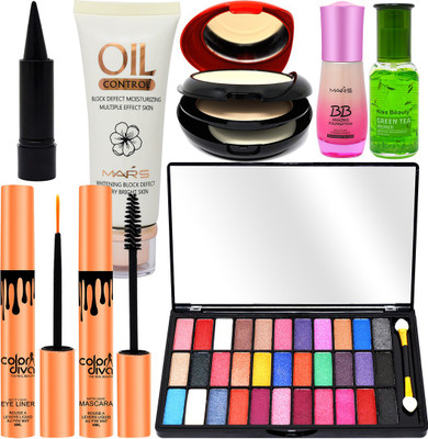 adbeni Combo - 33 Color Eye Shadow, Foundation, Primer, Comact Powder with Eyeliner Combo, Pack of 9, (GC1176)(9 Items in the set)