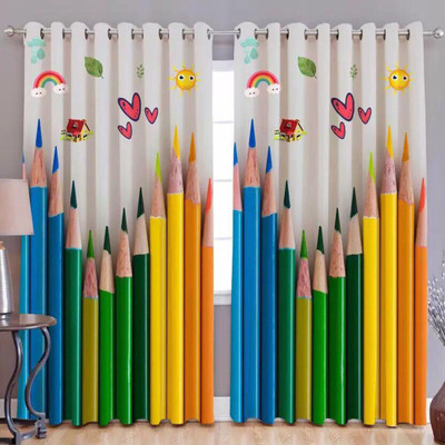 TrueValue Creations 212 cm (7 ft) Door Silk Blackout Curtain (Pack Of 2)(Digital Multicolor curtains, Pencils Printed curtains, Printed)