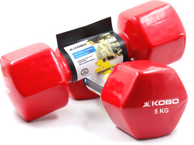 KOBO Vinyl Coated Iron Grippy Weights for Strength Training (5 Kg x 2 = 10 Kg) (Pair) Fixed Weight Dumbbell(5 kg)