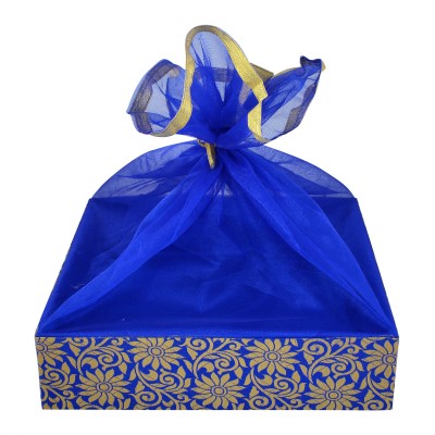 GROWNEX Designer Gift Hamper Basket, Wedding Gift Packing Baskets - Color - Floral Blue (Size - 12x12x3 Inches) SET OF 2 BASKETS Wooden Fruit & Vegetable Basket(Blue)