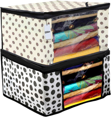Billion Designer Polka Dot Design 2 Piece Non Woven Fabric Saree Cover Set with Transparent Window, Extra Large, Cream & White -S_23_Billion40761 S_23_Billion040761(Cream & White)