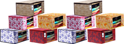 Billion Designer Flower & Leaf Printed 10 Piece Non Woven Fabric Saree Cover Set with Transparent Window, Extra Large, Pink & Blue & Ivory Red & Golden Brown & Red -S_23_Billion40985 S_23_Billion040985(Pink & Blue & Ivory Red & Golden Brown & Red)