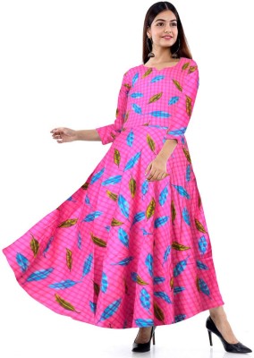 MUDRIKA Women Gown Pink, Blue Dress