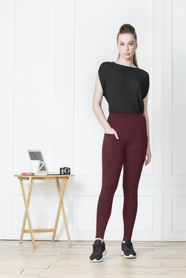 VAN HEUSEN Athleisure 4 Way Stretch And Functional Pocket Solid Women Maroon Track Pants