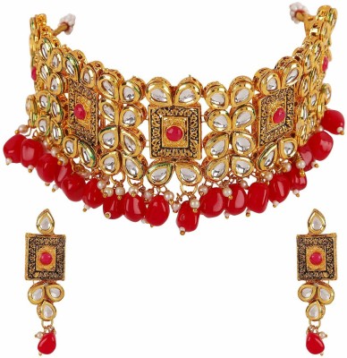 Shining Diva Metal Gold-plated Red Jewellery Set(Pack of 1)