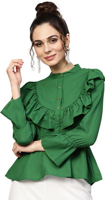 oriexfabb Casual Solid Women Green Top