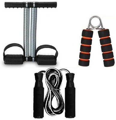 PRODEALS HOME GYM WORKOUT COMBO OF DOUBLE SPRING TUMMY TRIMMER WITH SKIPPING ROPE AND FOAM HAND GRIP Fitness Accessory Kit Kit