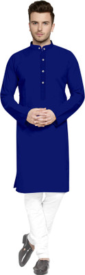 PARALLEL TIMES Men Solid Straight Kurta(Blue)