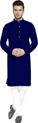 MENTIFIC Men Solid Straight Kurta(Dark Blue)