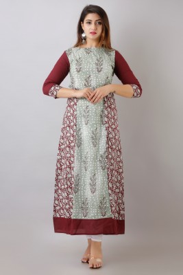 SVARCHI Women Printed A-line Kurta(Green, Maroon)