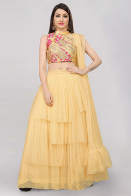 Divastri Solid Semi Stitched Lehenga Choli(Beige)