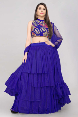 Divastri Solid Semi Stitched Lehenga Choli(Blue)