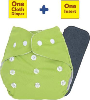 Runjhun Enterprises Adjustable Size Reusable Baby Pocket Cloth Diapers With Charcoal Color Inserts Combo Pack (1 Green Diaper + 1 Insert)