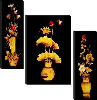saf Floral Set of 3 Digital Reprint 12 inch x 18 inch Painting(Without Frame, Pack of 3)
