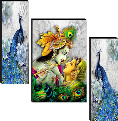 saf Radha Krishna Set of 3 Digital Reprint 12 inch x 18 inch Painting(Without Frame, Pack of 3)
