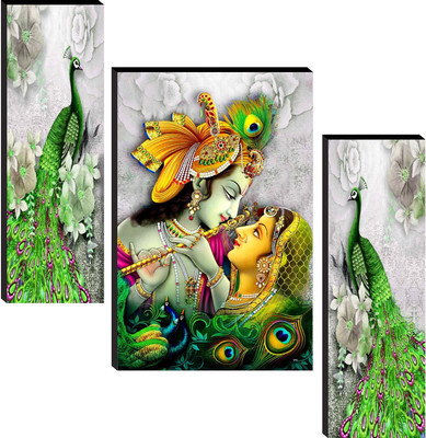 saf Radha Krishna Set of 3 Digital Reprint 12 inch x 18 inch Painting(Without Frame, Pack of 3)
