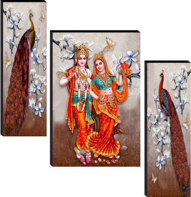 saf Radha Krishna Set of 3 Digital Reprint 12 inch x 18 inch Painting(Without Frame, Pack of 3)