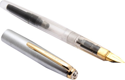 Ledos Ledos Kanwrite PC Demonstrator Fountain Pen Medium Nib Steel Cap Golden Trims With Converter Fountain Pen(Ink Color - Blue)