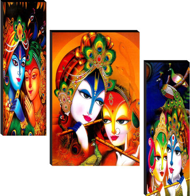 saf Radha Krishna Set of 3 Digital Reprint 12 inch x 18 inch Painting(Without Frame, Pack of 3)