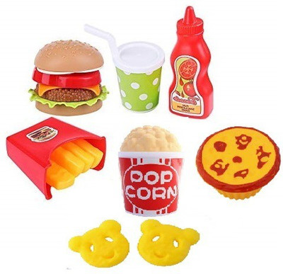 Montreal 18 Piece Fun Fast Food Pretend Cooking & Cutting Play Set Toy for Kids (Multicolor)