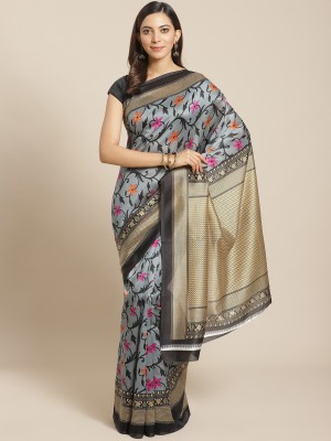 SVB Sarees Floral Print Mysore Art Silk Saree(Grey)