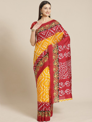 Grubstaker Printed Mysore Art Silk Saree(Yellow)