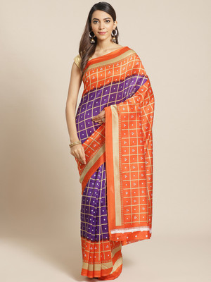 SVB Sarees Checkered Bandhani Art Silk Saree(Multicolor)
