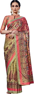 Ratnavati Floral Print Bollywood Satin Saree(Beige)