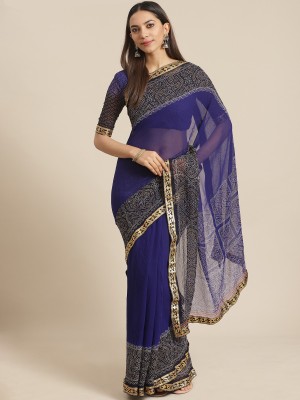 Ratnavati Embroidered Bandhani Georgette Saree(Blue)