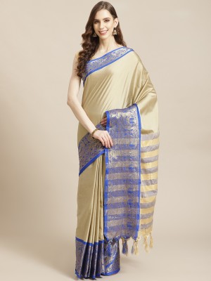SVB Sarees Embellished Kanjivaram Art Silk, Cotton Silk Saree(Cream)