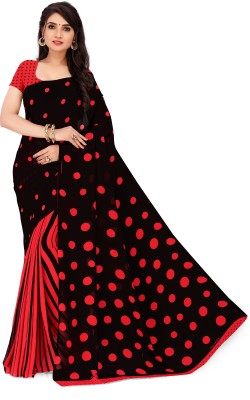 Anand Printed Daily Wear Georgette Saree(Red, Black)