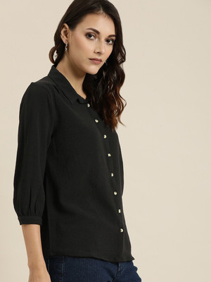 all about you Women Solid Casual Black Shirt