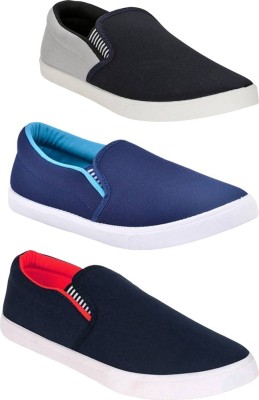 SKYMORE Combo-Fit-Man Grey,Blue & Red Slip On Sneakers For Men(Blue, Black)