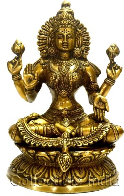 CraftVatika Brass Laxmi Statue Goddess Lakshmi Idol Showpiece Decorative Showpiece  -  22.86 cm(Brass, Gold)