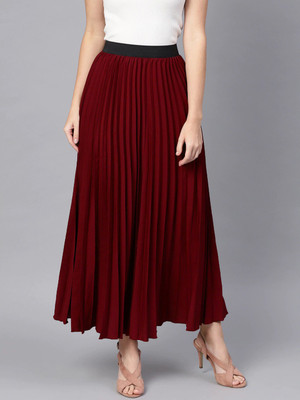 ZWERLON Colorblock Women Flared Maroon Skirt
